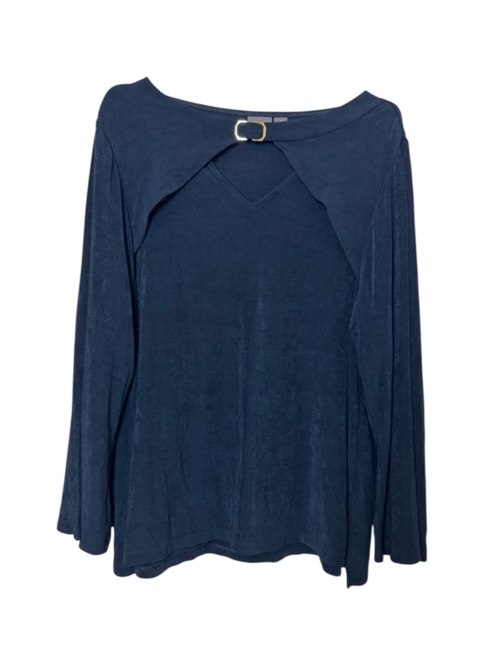 Travelers by Chico’s Navy Long Sleeve Top Front Buckle Detail Size 4